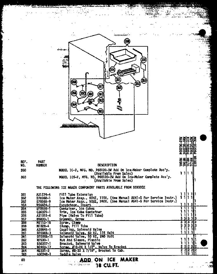 ADD ON ICE MAKER 18 CU. FT. Diagram and Parts List for ETM18N-C P6023630W C Amana Refrigerator