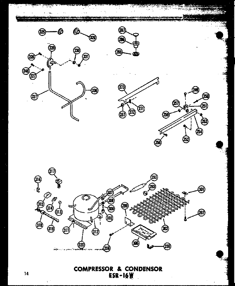 COMPRESSOR & CONDENSOR ESR - 16 W Diagram and Parts List for ESR-16W P6030304W Amana Refrigerator
