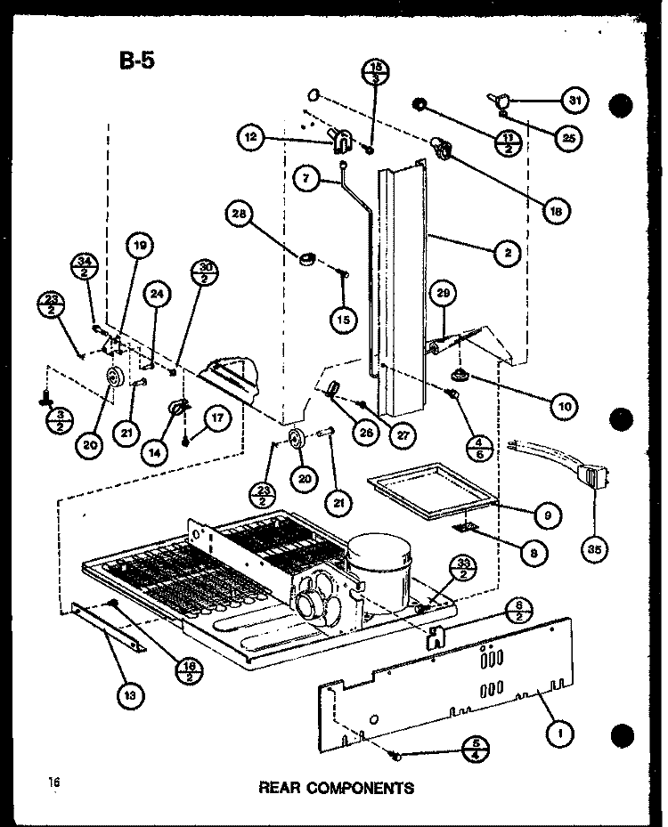 REAR COMPONENTS Diagram and Parts List for TM16G P7553507W Amana Refrigerator