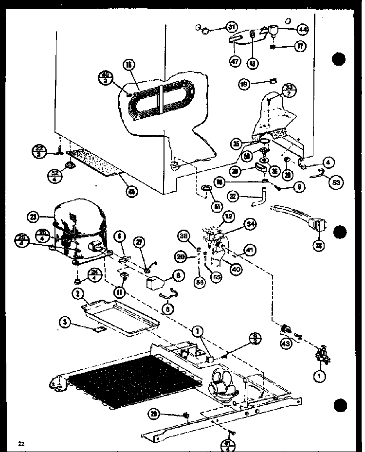 Compressor And Drain Pan Diagram and Parts List for SLDI25GL-P7642105WL  Amana Refrigerator