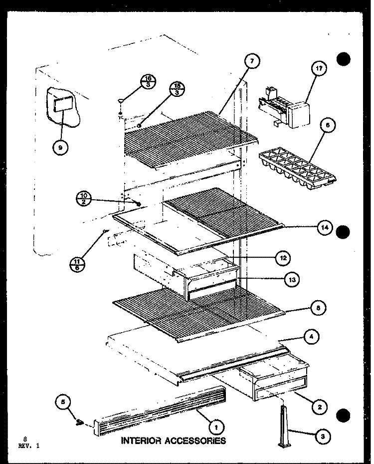INTERIOR ACCESSORIES Diagram and Parts List for P7651212W Amana Refrigerator