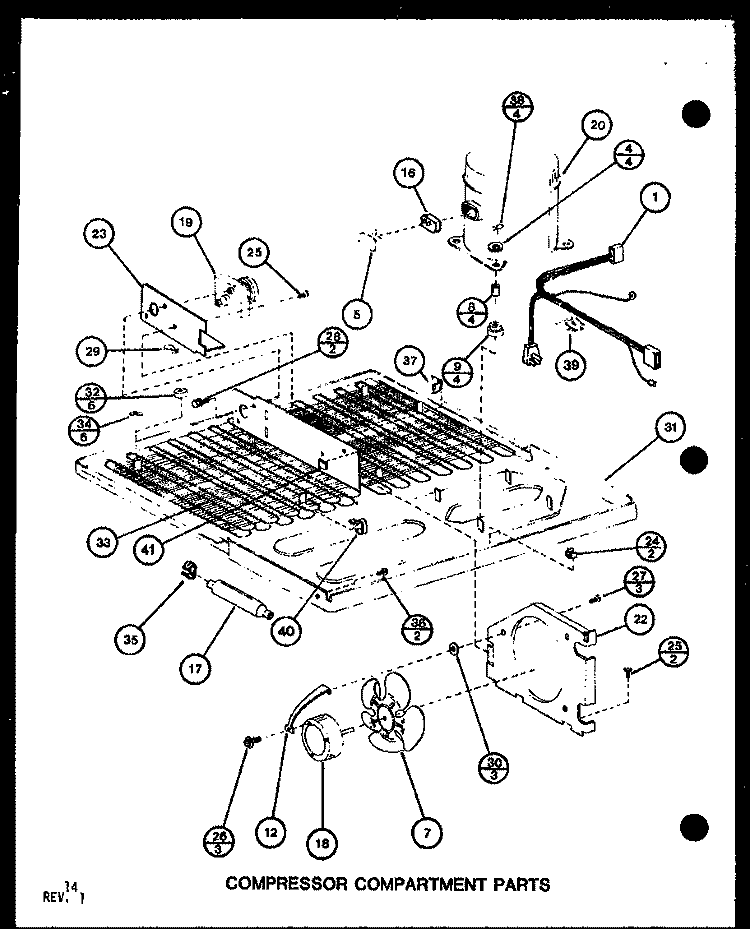 COMPRESSOR COMPARTMENT PARTS Diagram and Parts List for P7651212W Amana Refrigerator