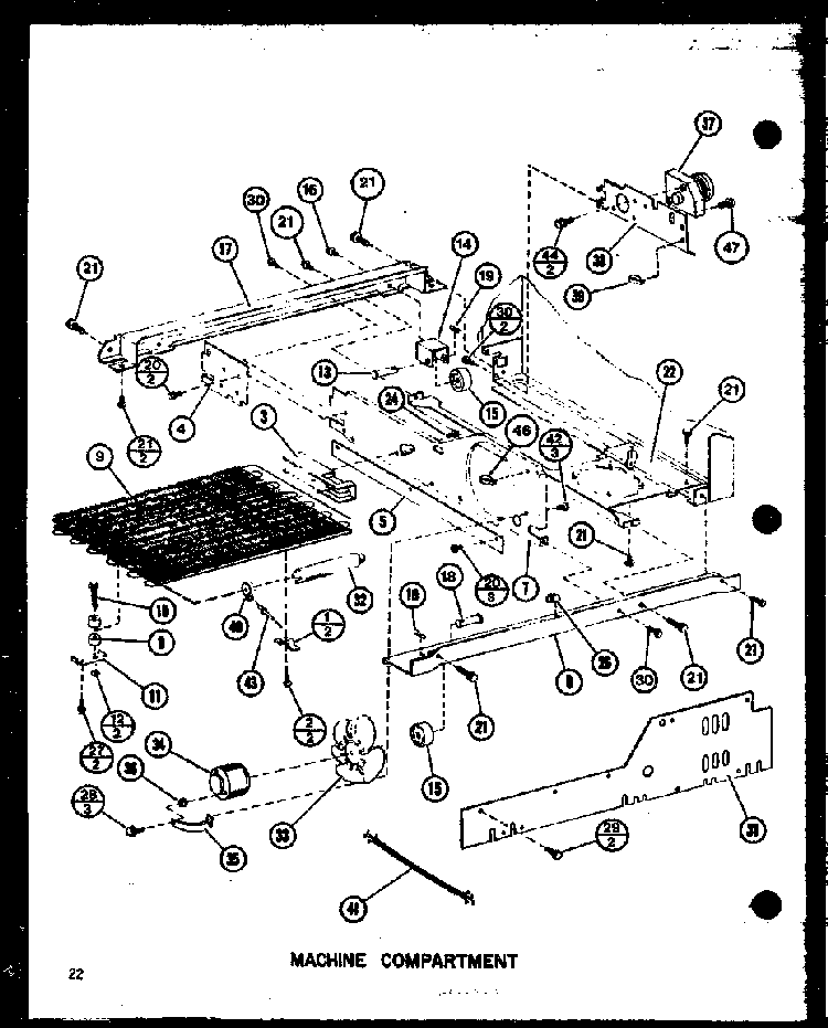 Machine Compartment Diagram and Parts List for SDI22GL-P7745505WL  Amana Refrigerator