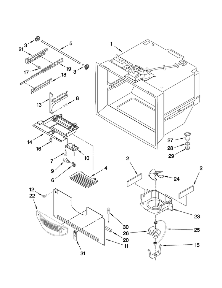 Freezer Liner Parts Diagram and Parts List for ABB2227VEW1  Amana Refrigerator