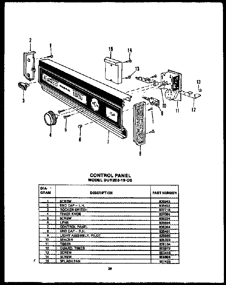 Section 2 Diagram and Parts List for  Caloric Dishwasher