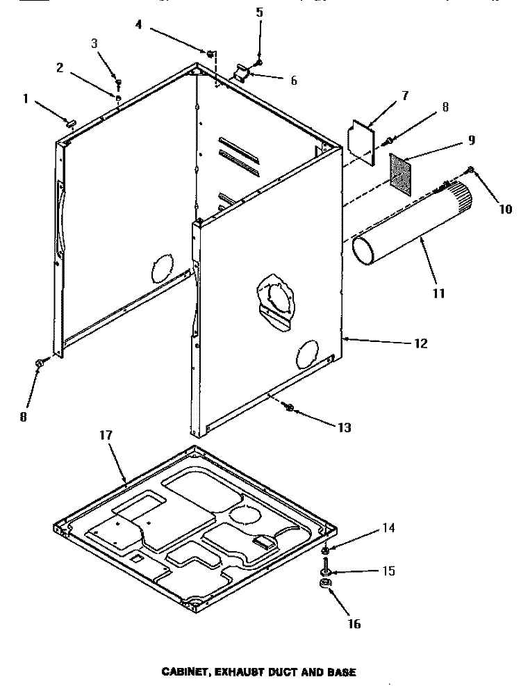 CABINET, EXHAUST DUCT & BASE Diagram and Parts List for  Speed Queen Dryer