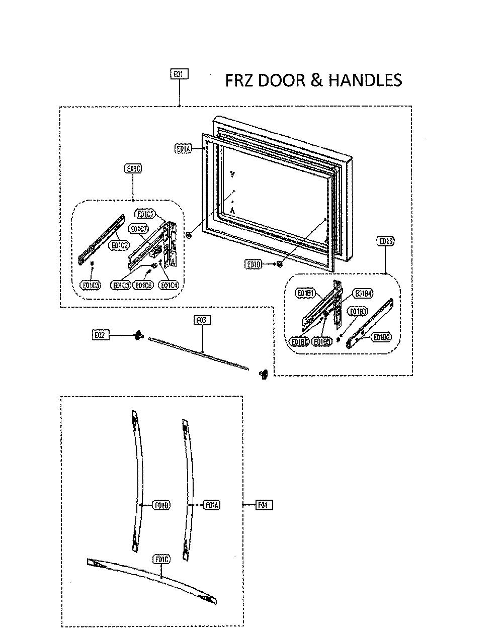 Freezer Door And Handles Diagram and Parts List for 11173309911  Kenmore Refrigerator