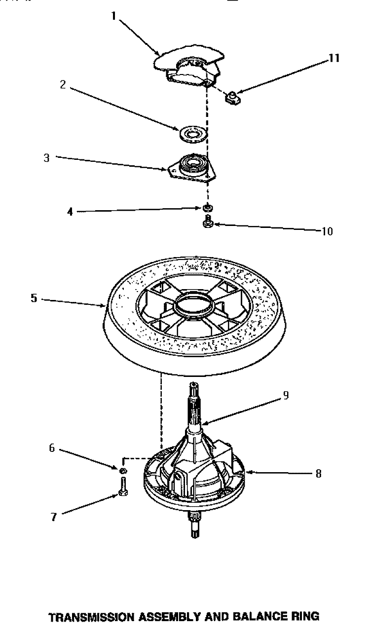 TRANSMISSION ASSY & BALANCE RING Diagram and Parts List for  Amana Washer
