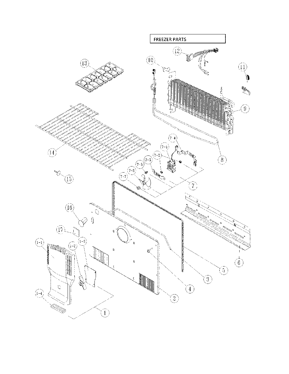 Freezer Parts Diagram and Parts List for 11169339812  Kenmore Refrigerator