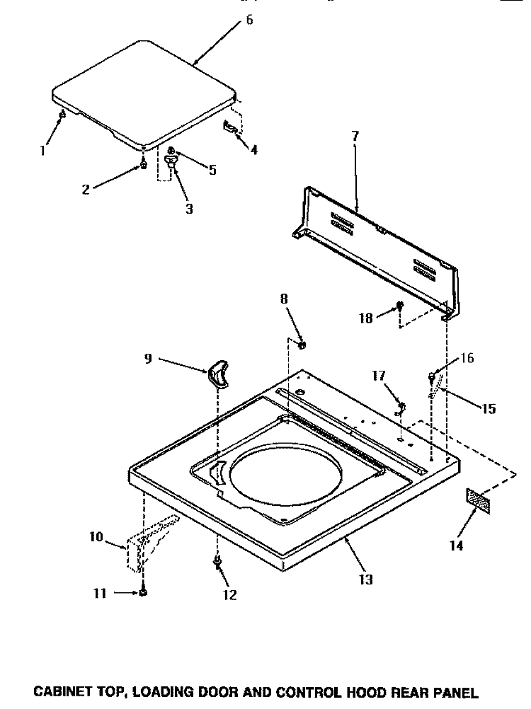 CAB TOP / LOADING DR & CTRL HOOD REAR PAN Diagram and Parts List for  Amana Washer