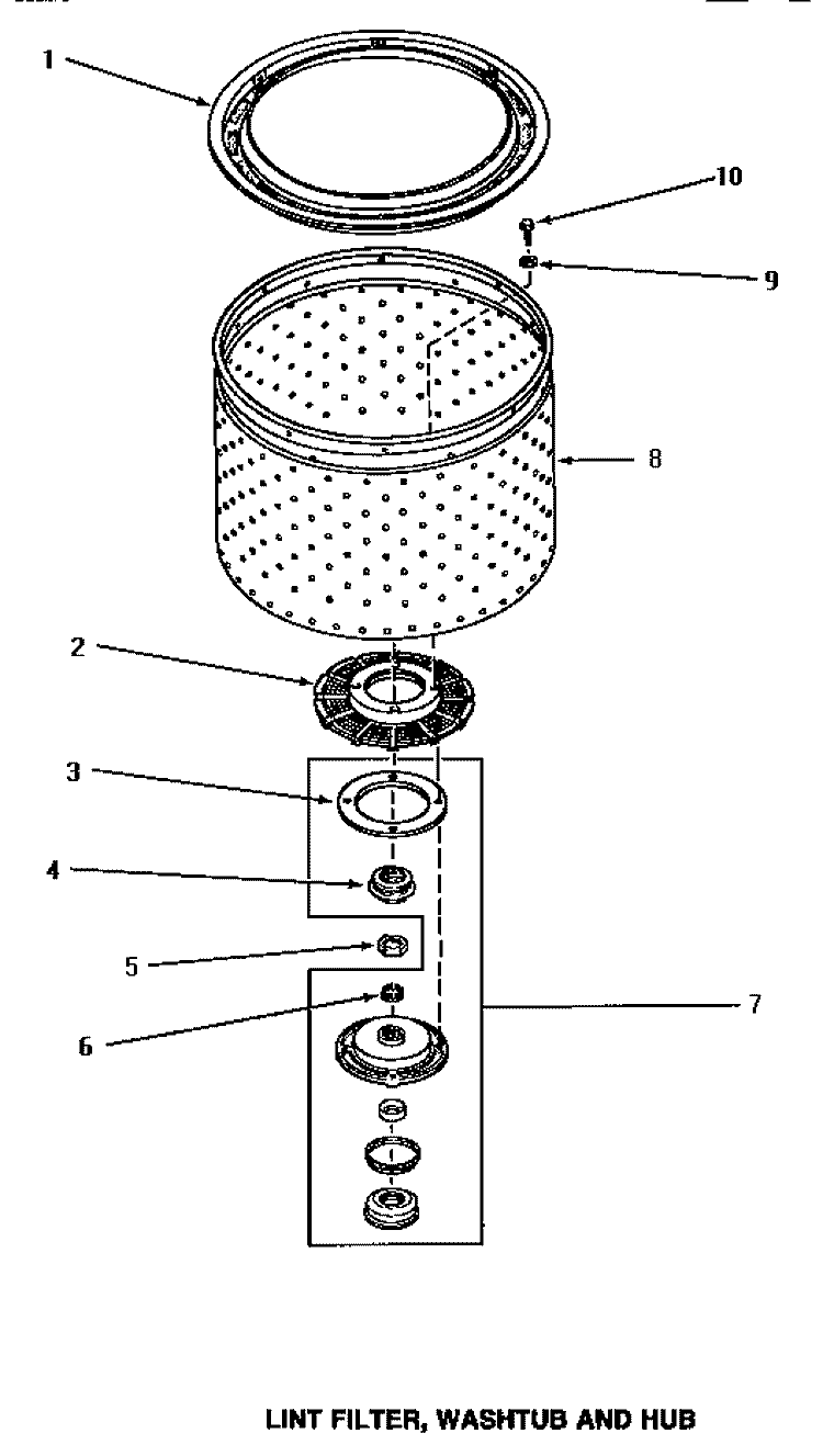 LINT FILTER, WASHTUB & HUB Diagram and Parts List for  Amana Washer