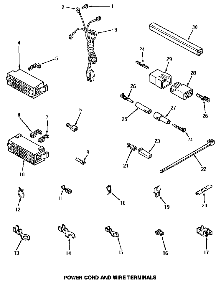 POWER CORD & WIRE TERMINALS Diagram and Parts List for  Amana Washer