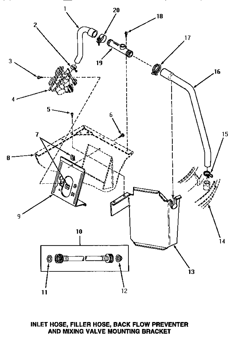 HOSES / BACK FL PREVENTER & VLV BRKT Diagram and Parts List for  Amana Washer