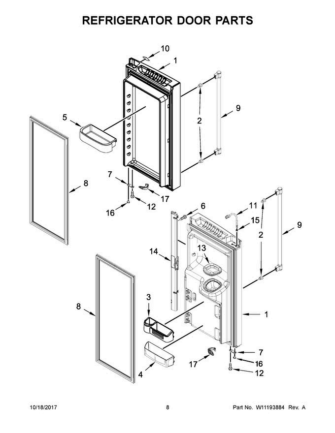 05 - Refrigerator Door Parts Diagram and Parts List for  Maytag Refrigerator