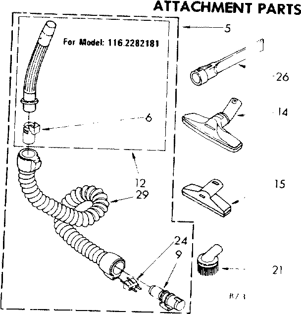 Attachment Parts Diagram and Parts List for 1162282181  Kenmore Canister Vacuum