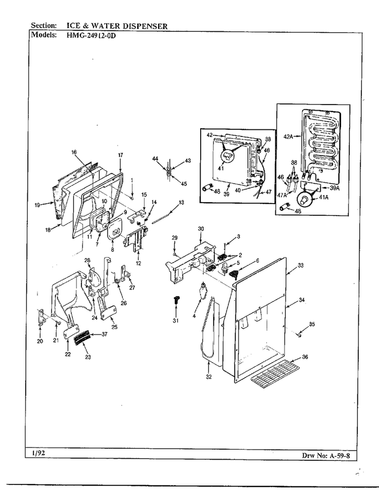 Ice And Water Dispenser Diagram and Parts List for  Admiral Refrigerator