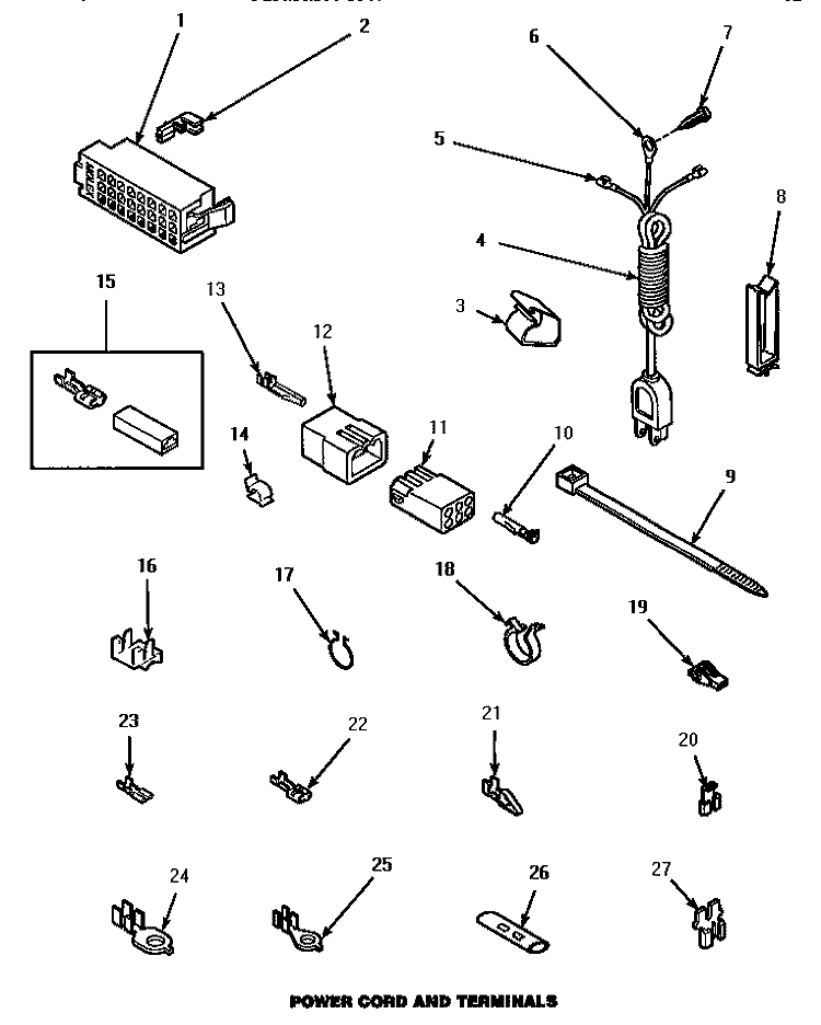 POWER CORD & TERMINALS Diagram and Parts List for P1163204W L Amana Washer
