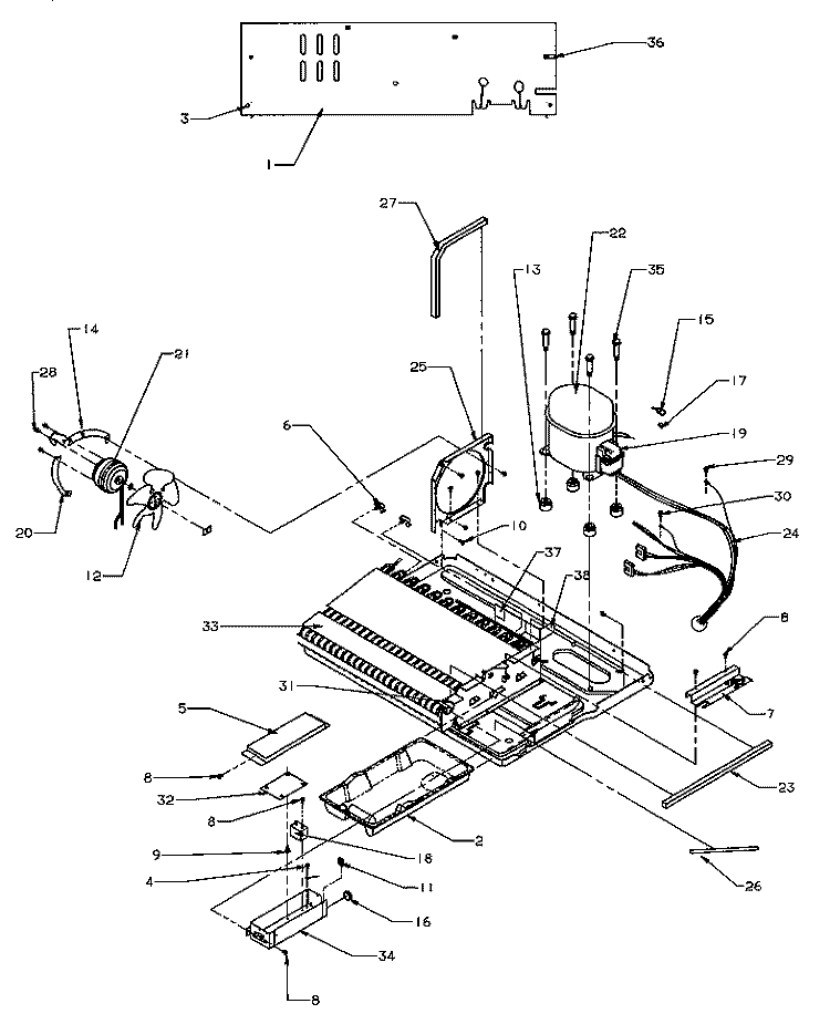 MACHINE COMPARTMENT Diagram and Parts List for P1190801W L Amana Refrigerator