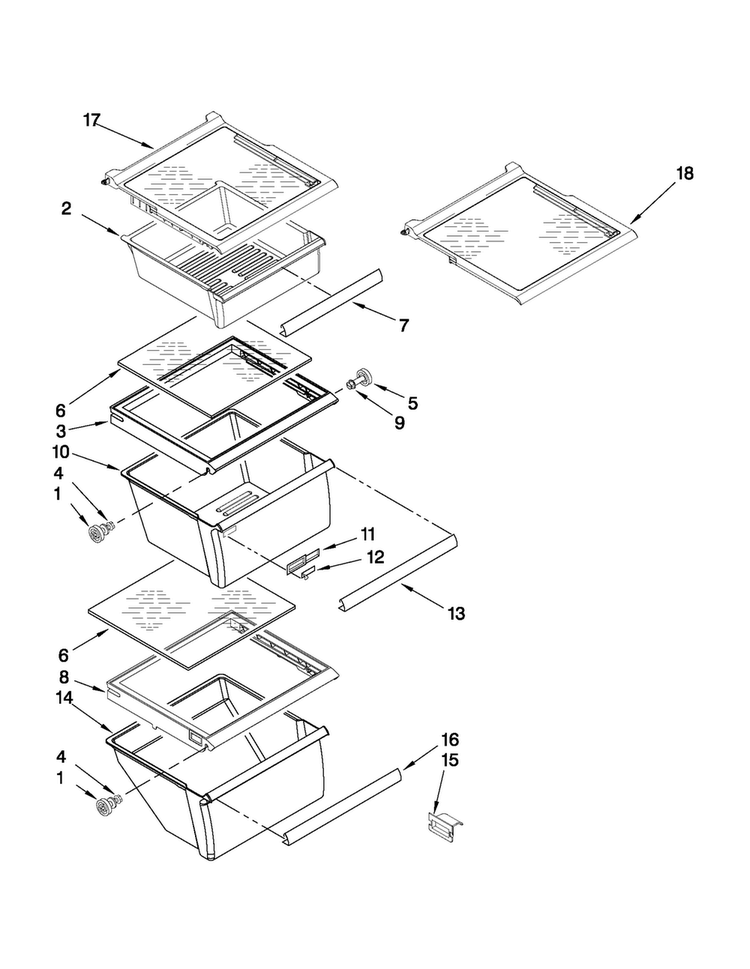 Refrigerator Shelf Parts Diagram and Parts List for MSD2550VES03  Maytag Refrigerator