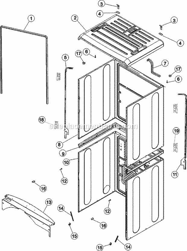 CABINET, UPPER & LOWER Diagram and Parts List for  Maytag Dryer