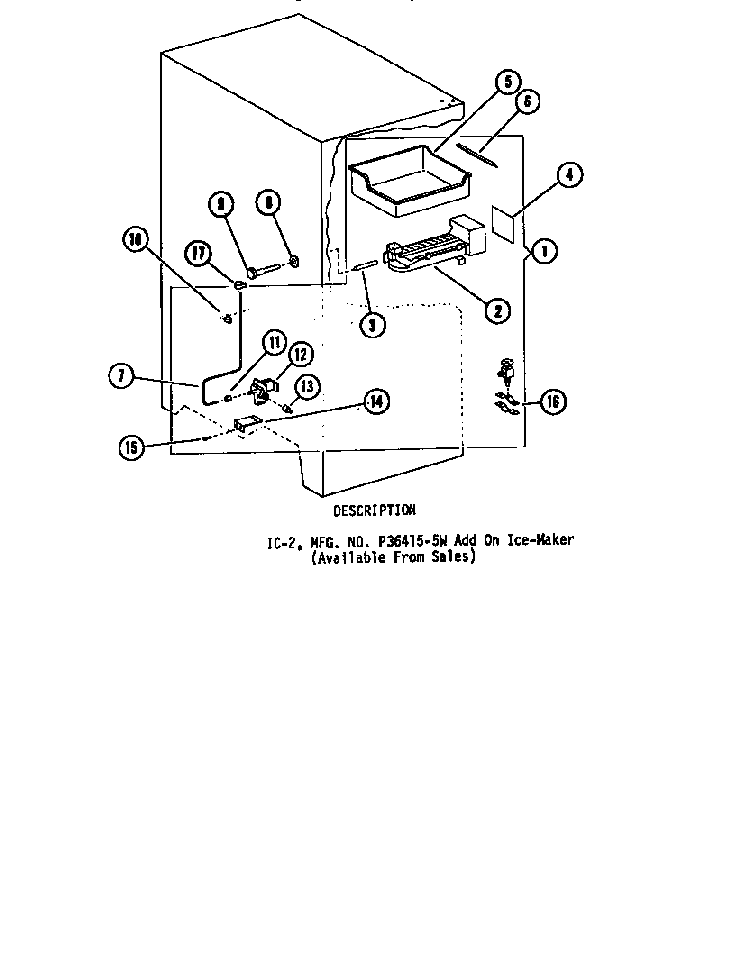 Description Diagram and Parts List for ESR14E-P73953-28W  Amana Refrigerator