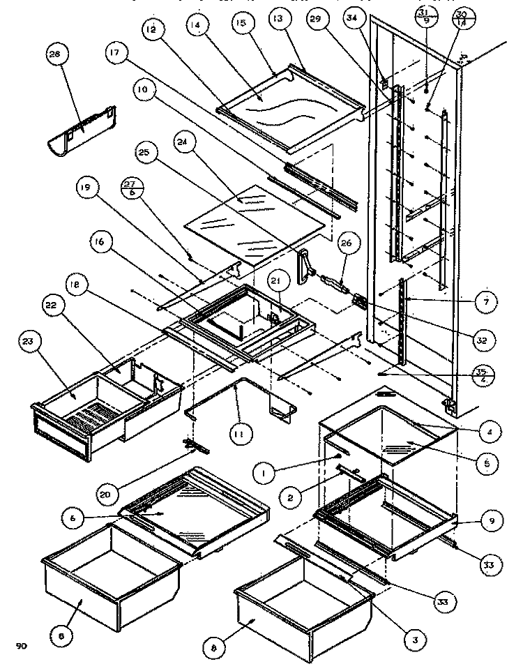 SHELVING & DRAWERS (REF) Diagram and Parts List for P1109904W Amana Refrigerator