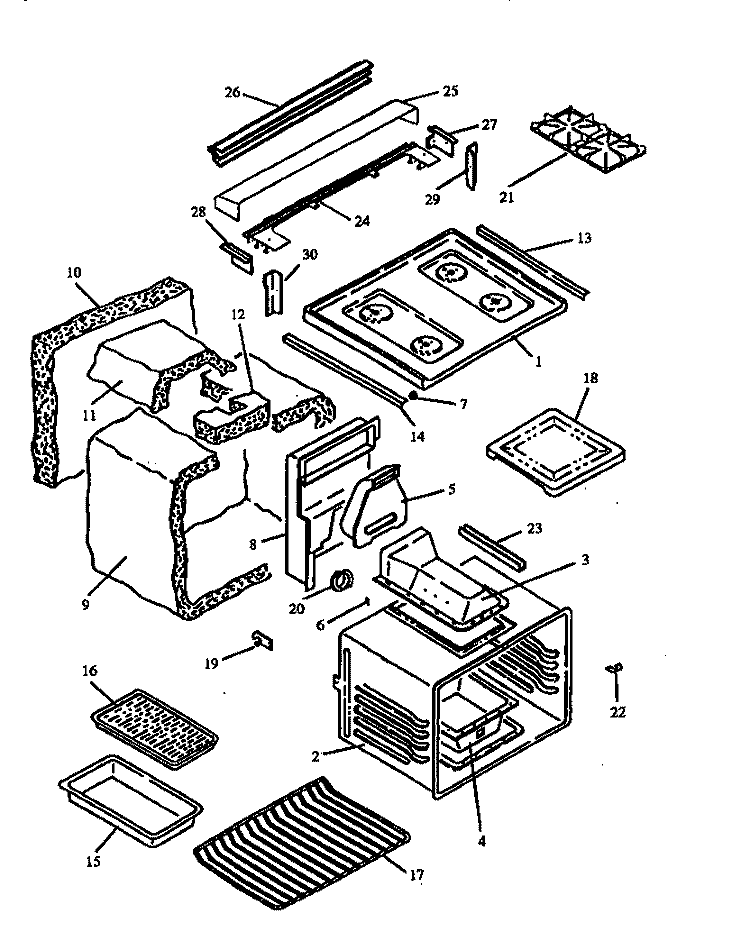 MAIN TOP AND OVEN ASSY Diagram and Parts List for RST310UL P1130738N L Amana Range
