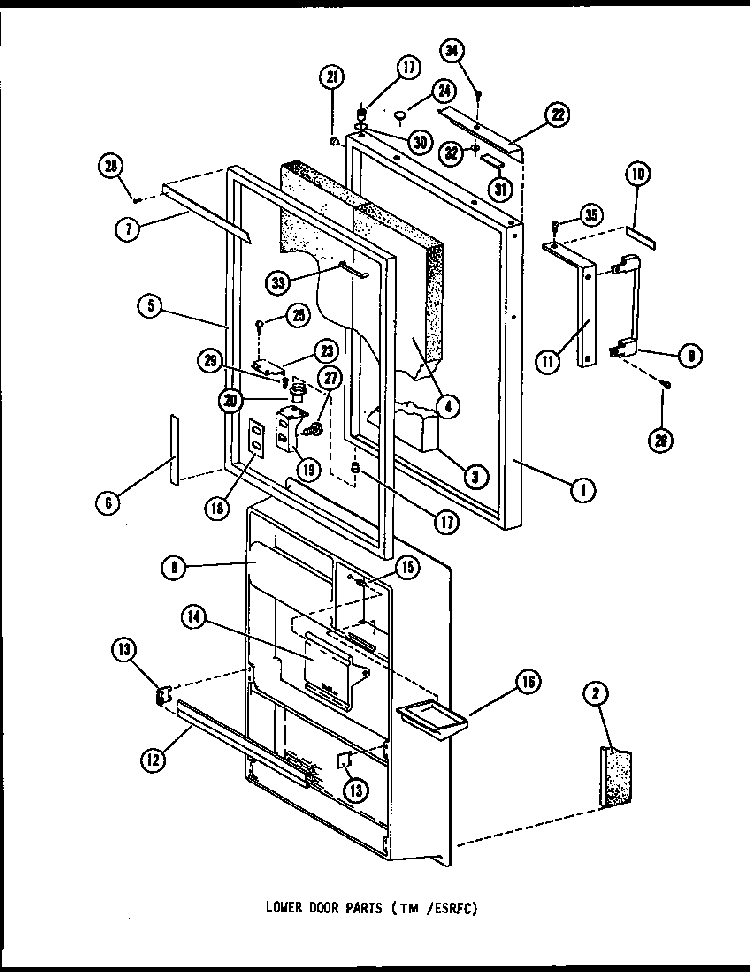 Lower Door Parts Diagram and Parts List for ESR14E-P73953-28W  Amana Refrigerator