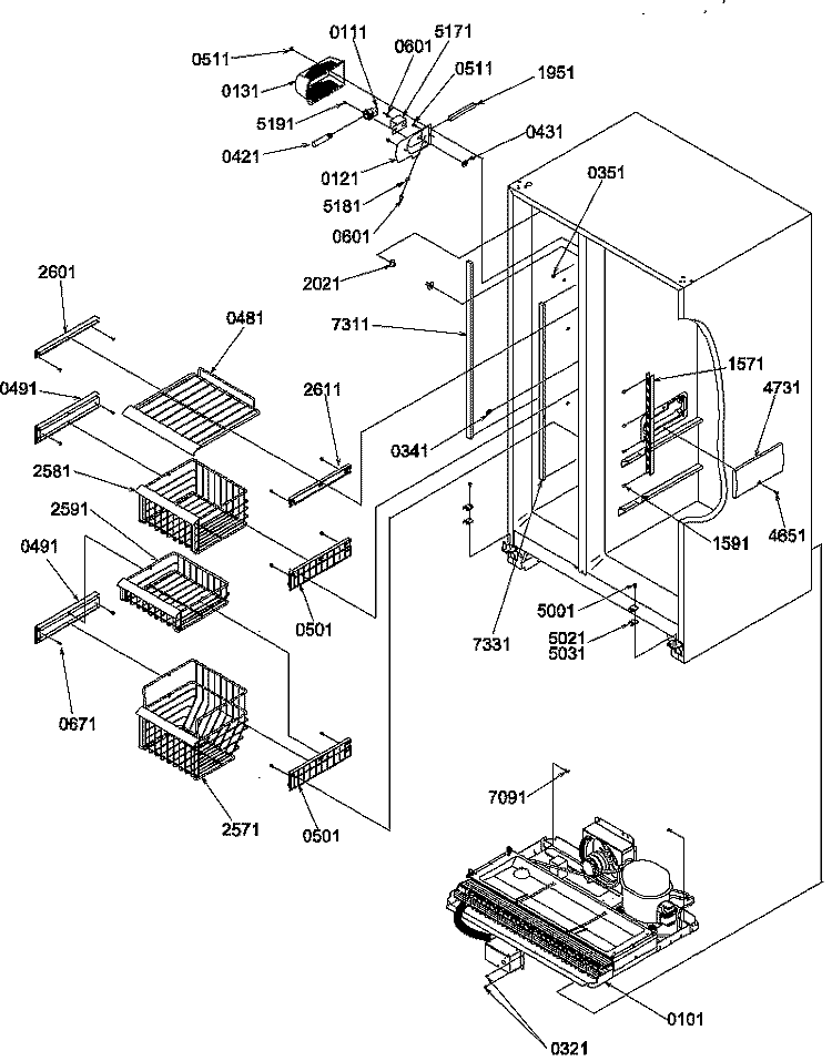 FZ SHELVES AND LIGHTS Diagram and Parts List for SRD325S5W P1199402W W Amana Refrigerator