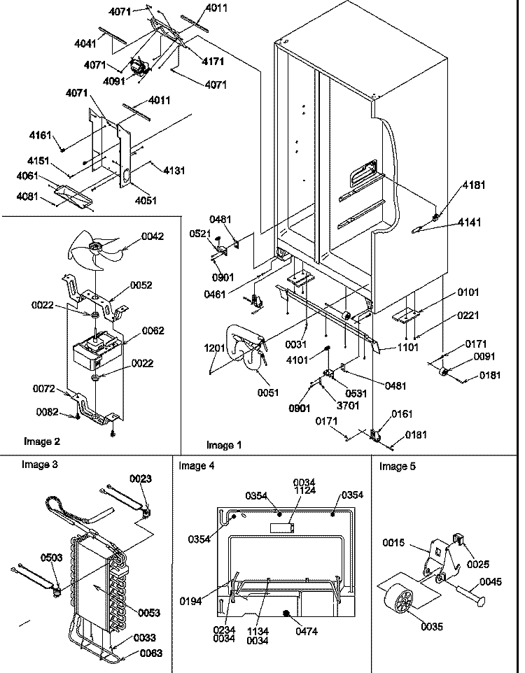 DRAIN SYSTEMS, ROLLERS, AND EVAP ASSY Diagram and Parts List for SRD325S5W P1199402W W Amana Refrigerator