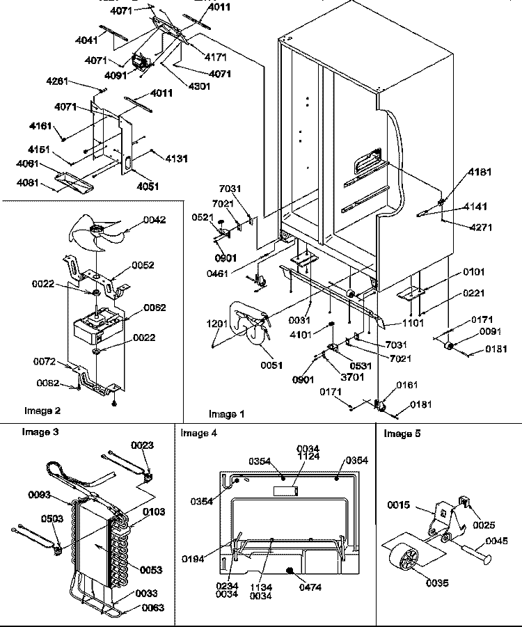 DRAIN SYSTEMS, ROLLERS, AND EVAP ASSY Diagram and Parts List for SRD325S5E P1307202W E Amana Refrigerator
