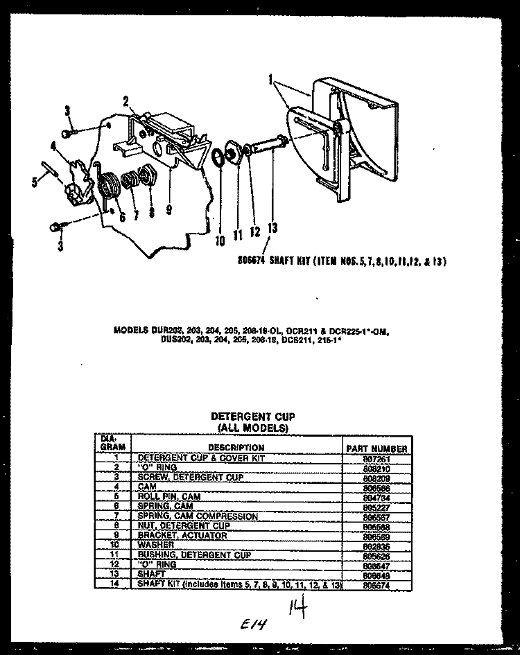DETERGENT CUP Diagram and Parts List for DCR21101H-O Amana Dishwasher
