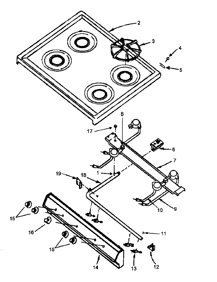 TOP BURNER ASSY Diagram and Parts List for RBP26AA5 P1143004N L Amana Range