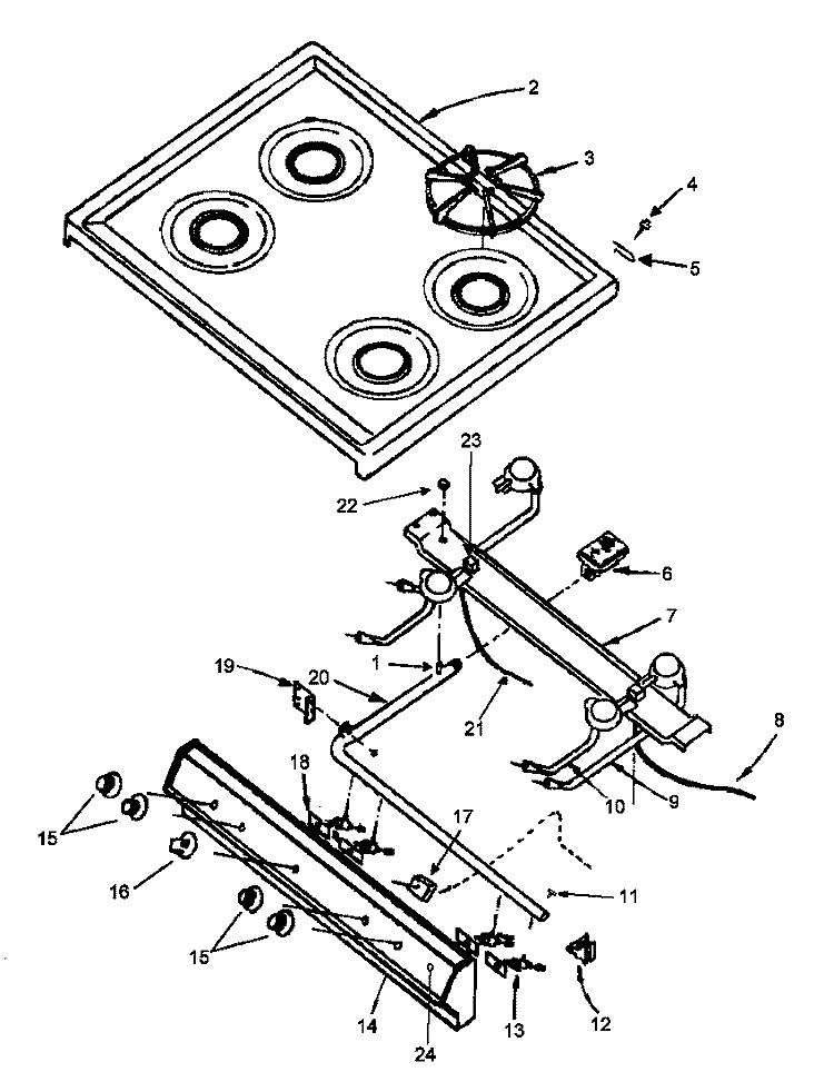 TOP BURNER ASSY Diagram and Parts List for SBK26FX5 P1142174N L Amana Range