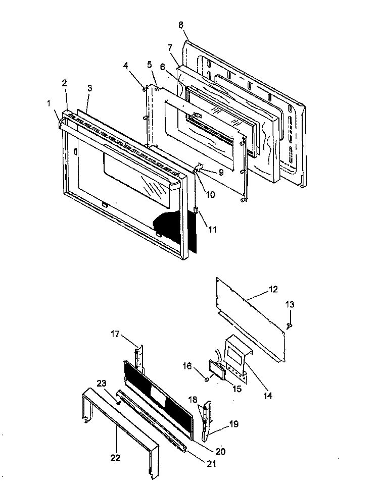 OVEN DOOR AND BACKGUARD ASSY Diagram and Parts List for SBK28FG5 P1142788N L Amana Range