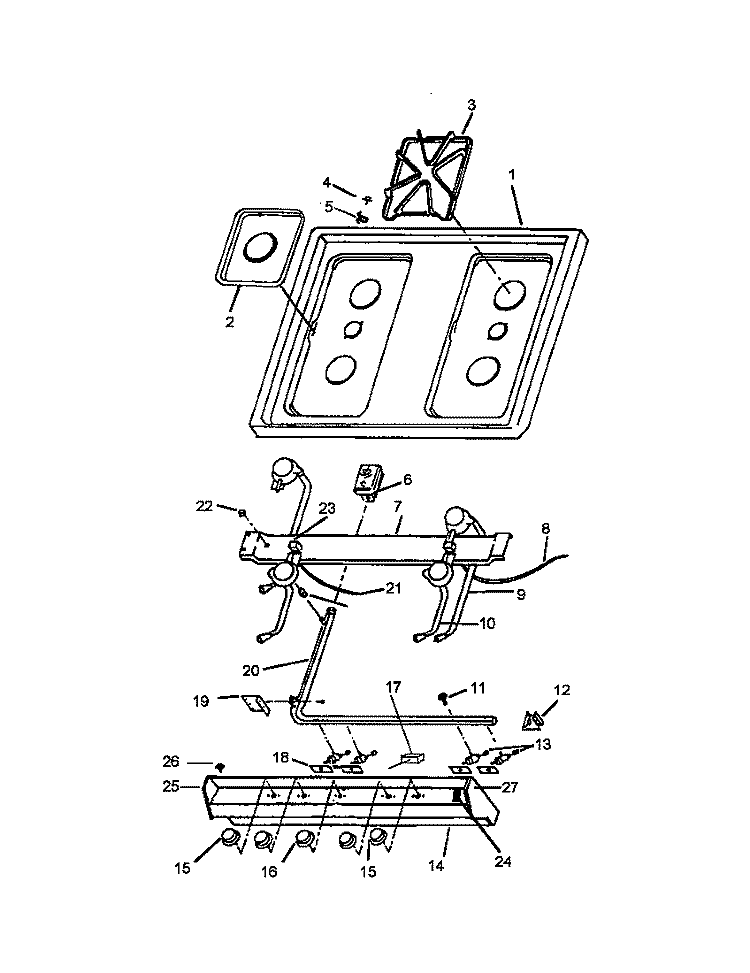 TOP BURNER ASSY (MODEL 1 ONLY) Diagram and Parts List for RLS358UWOF P1142765N W Amana Range