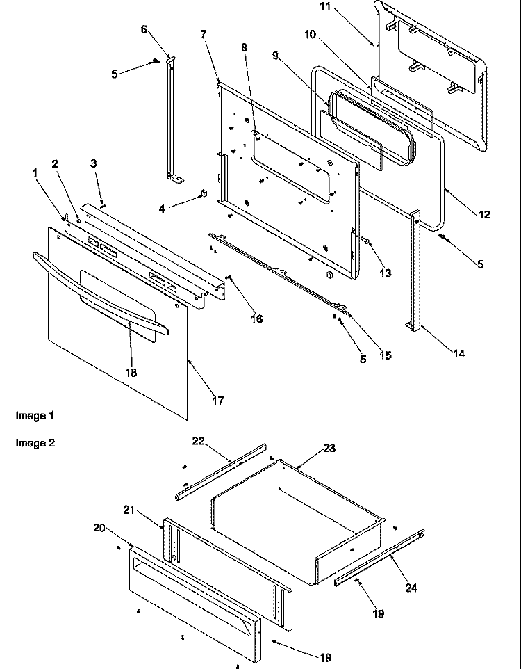 OVEN DOOR AND STORAGE DRAWER Diagram and Parts List for ART6110W P1143429N W Amana Range