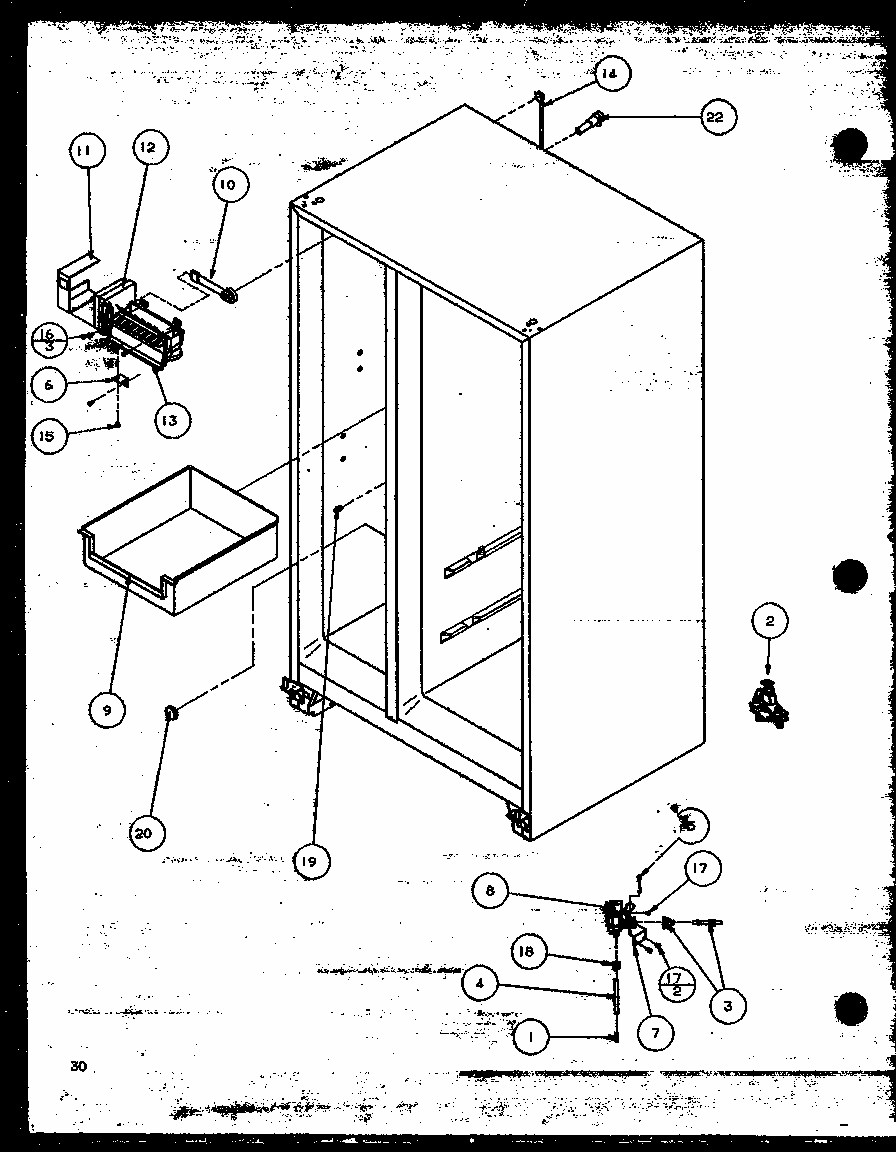 Factory Installed Ice Maker (sbi20mw/p1120102ww) Diagram and Parts List for SBI20M-P1120202W  Amana Refrigerator