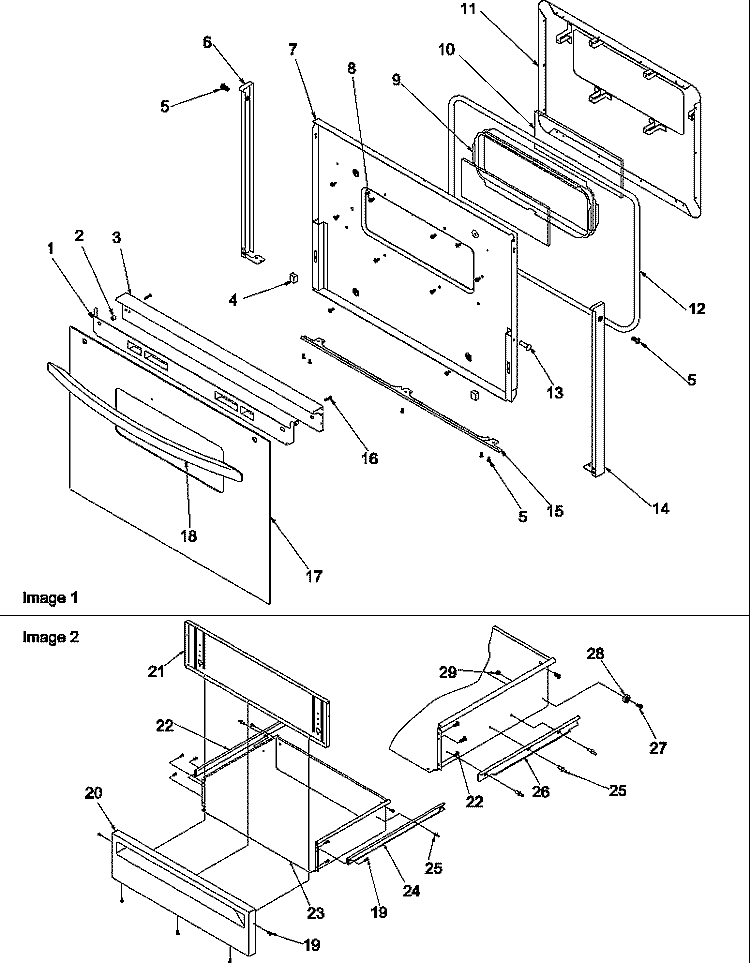 OVEN DOOR AND STORAGE DRAWER Diagram and Parts List for ART6110LL P1143451NLL Amana Range