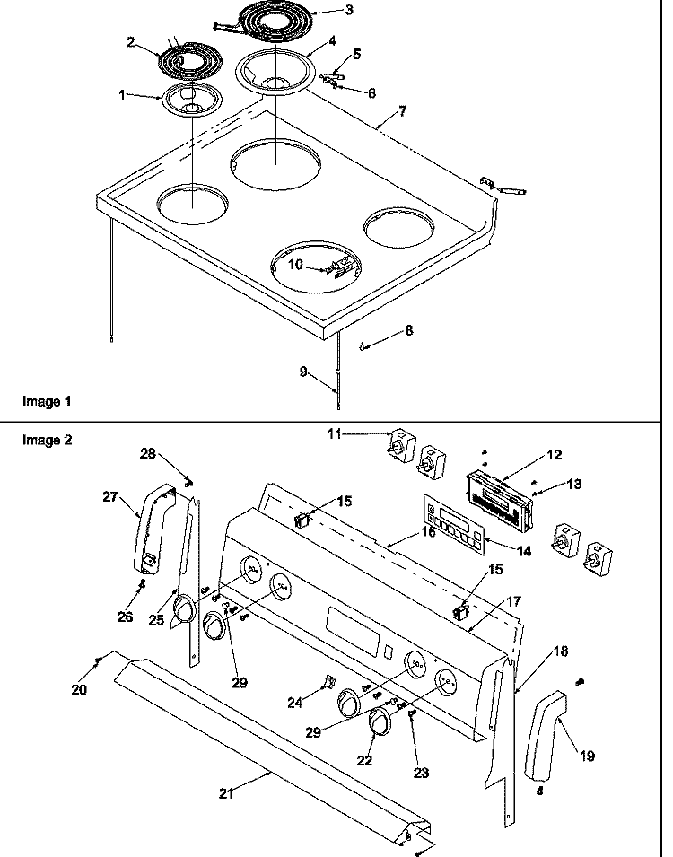 MAIN TOP AND BACKGUARD Diagram and Parts List for ARR6400L P1143432N L Amana Range