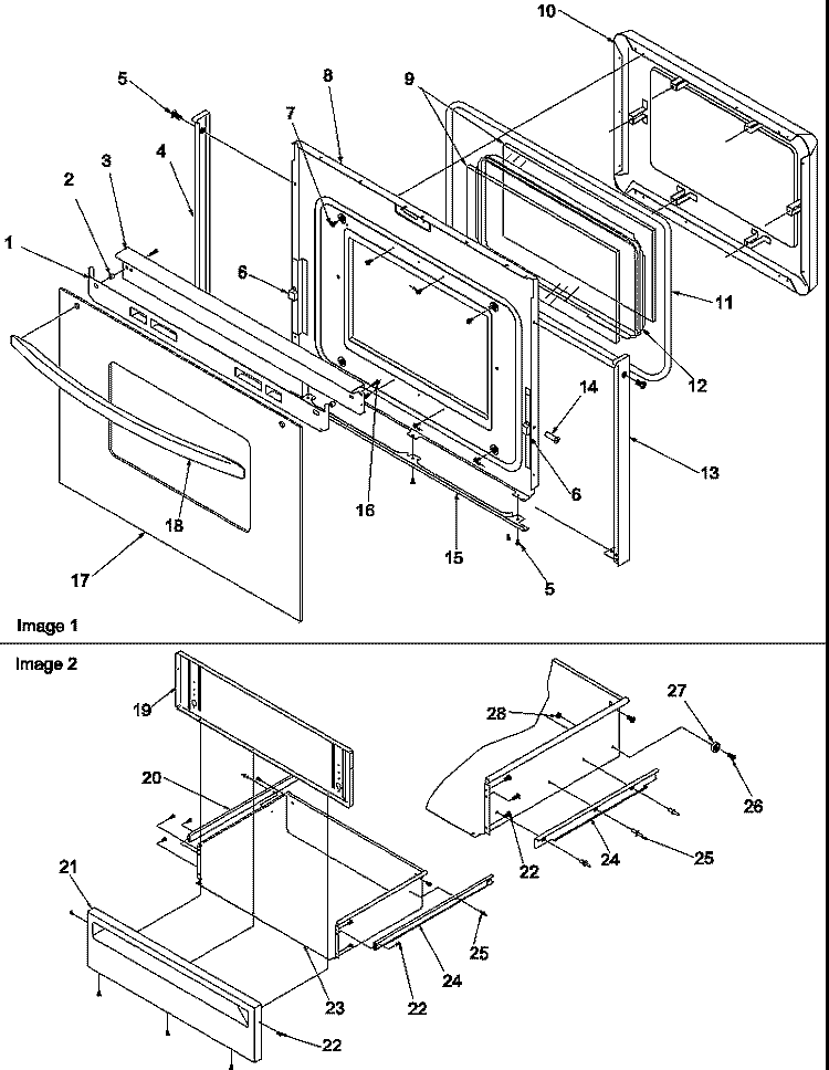OVEN DOOR AND STORAGE DRAWER Diagram and Parts List for ARR6400L P1143432N L Amana Range