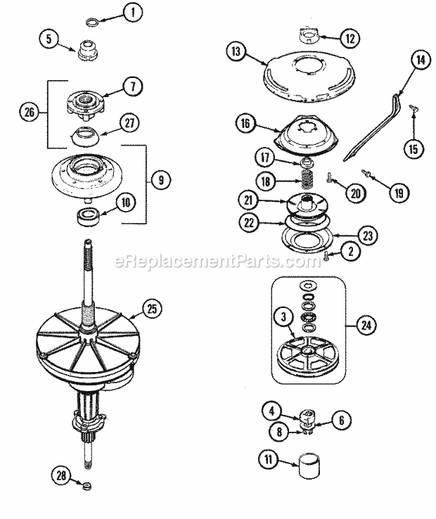 TRANSMISSION Diagram and Parts List for  Maytag Washer