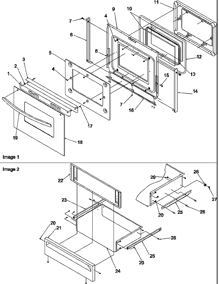 OVEN DOOR AND STORAGE DRAWER Diagram and Parts List for ARRS6550E P1130666N E Amana Range