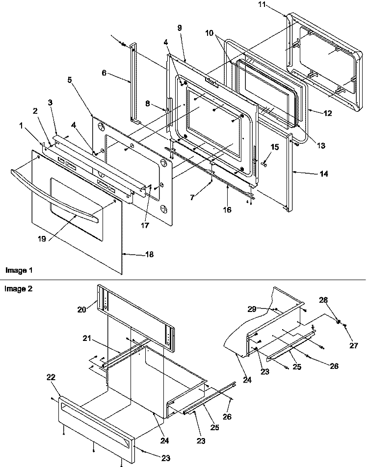 OVEN DOOR & STORAGE DRAWER Diagram and Parts List for ARGS7650E P1130759N E Amana Range