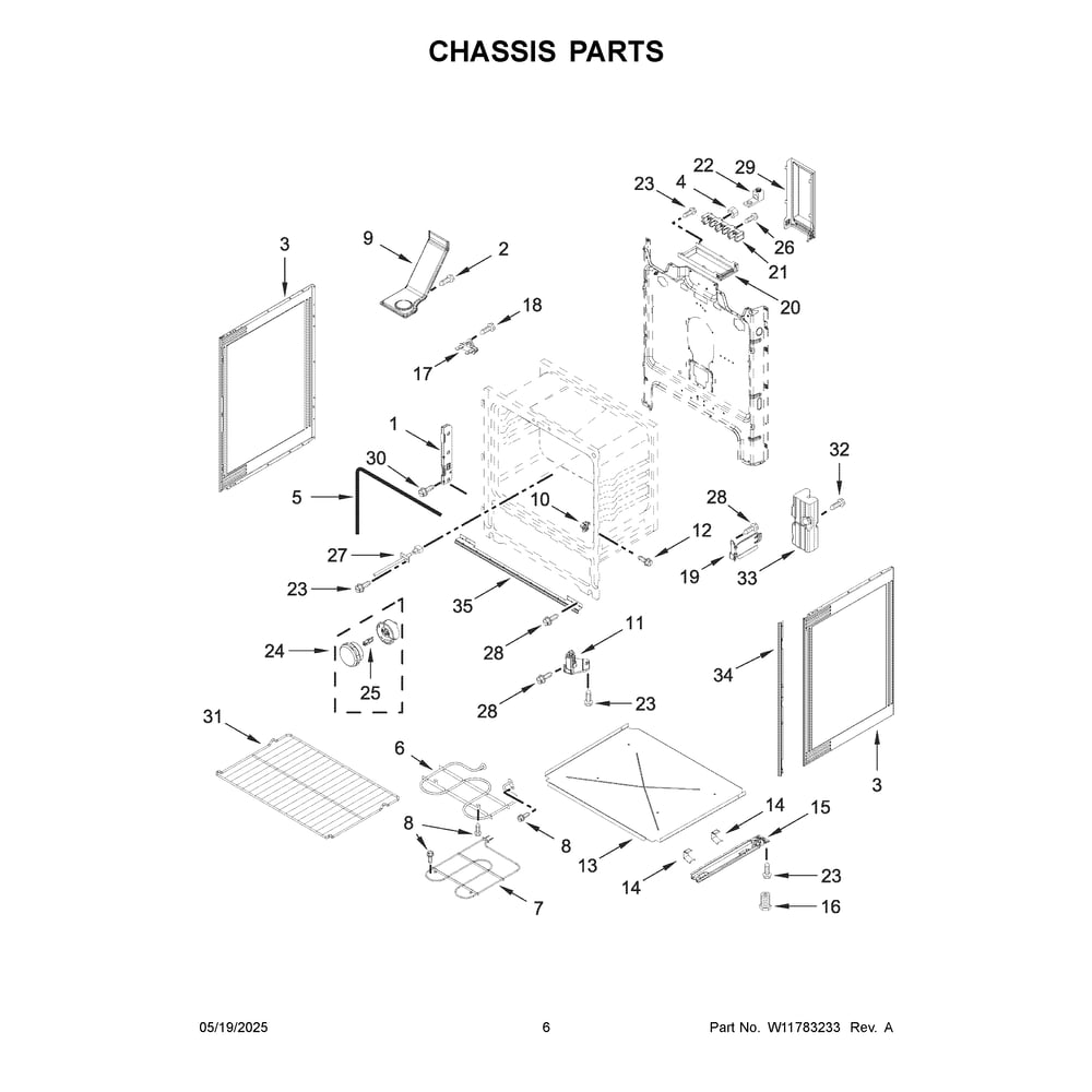 Chassis Parts Diagram and Parts List for  Maytag Range