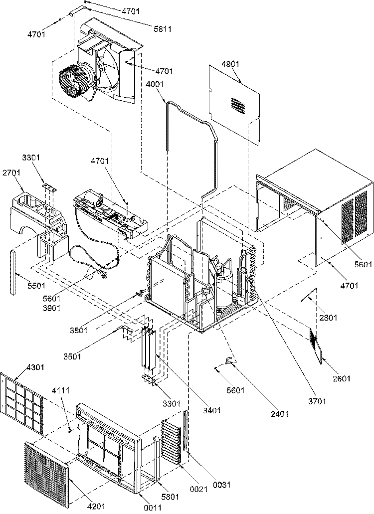 CHASSIS ASSEMBLY Diagram and Parts List for 7M51TA P1214604R Amana Air Conditioner