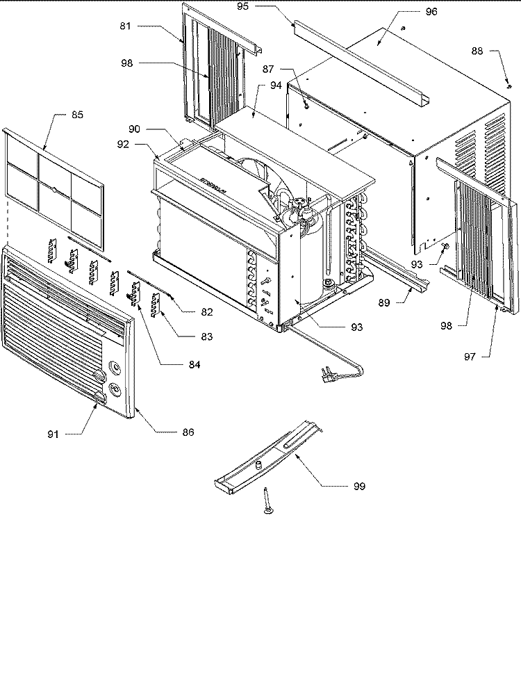 Outer Case and Front Diagram and Parts List for AC07087M1D P1225027R Amana Air Conditioner