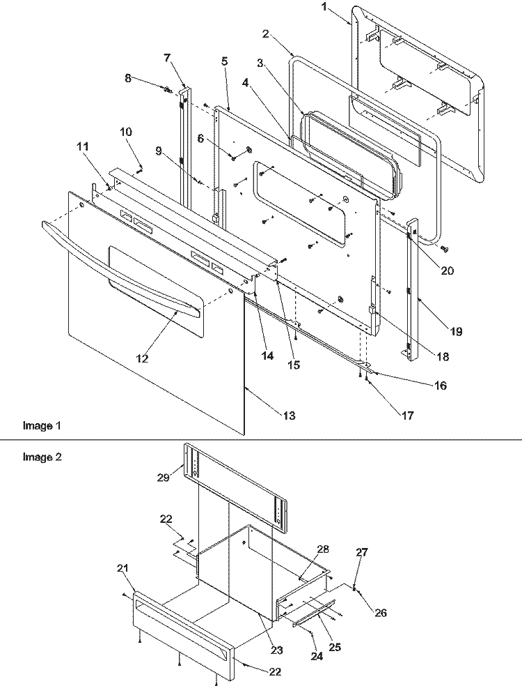 Oven Door and Storage Diagram and Parts List for CST6003W P1143840N W Amana Range