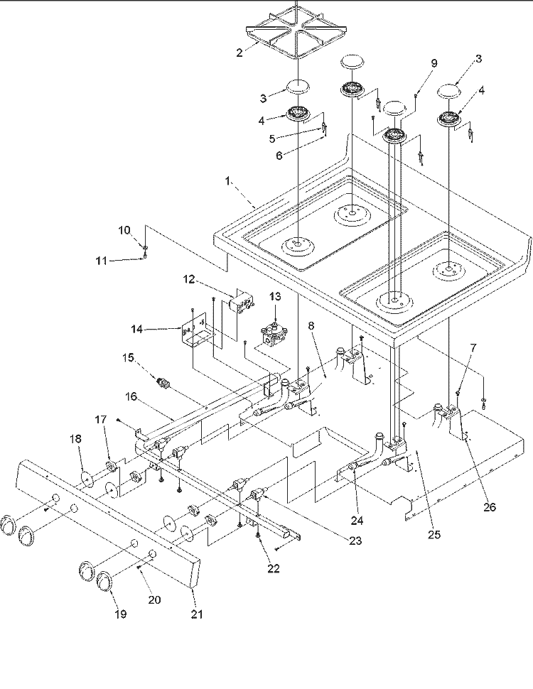 Main Top Diagram and Parts List for CSG7103W P1143397N W Amana Range