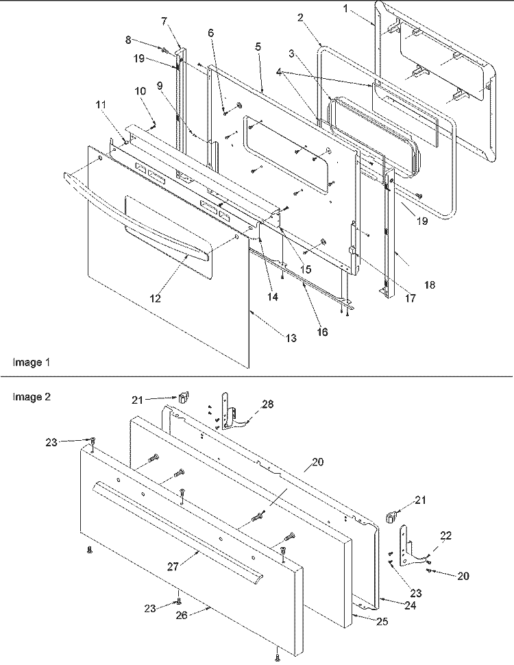 Oven Door and Broiler Door Diagram and Parts List for CSG3601W P1143396N W Amana Range